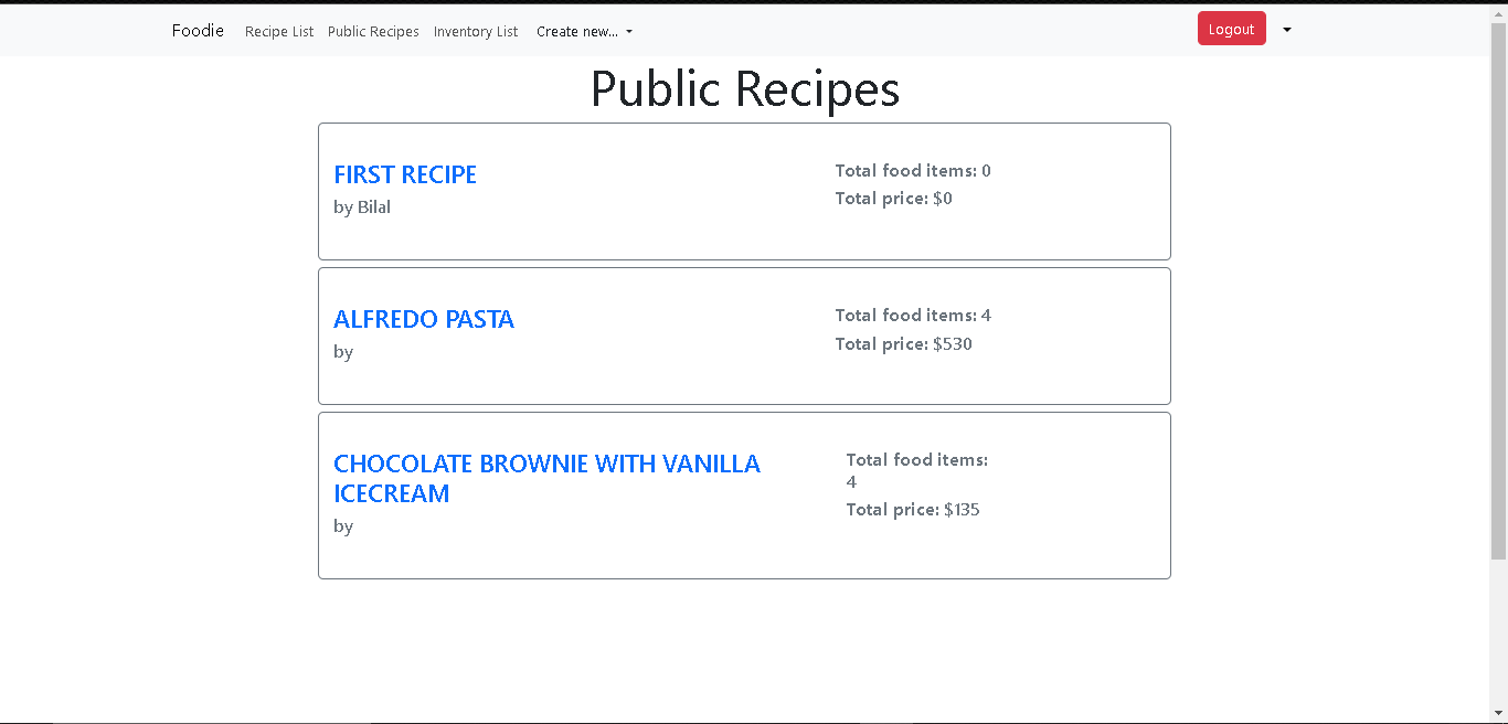 Food Application screenshot
